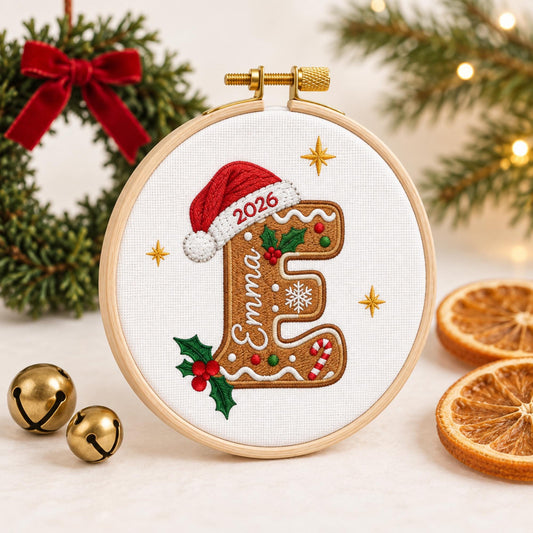 Embroidered Custom Name Christmas Ornament, Holiday Keepsake, Personalized Gingerbread Letter Ornament, Christmas Tree Decor