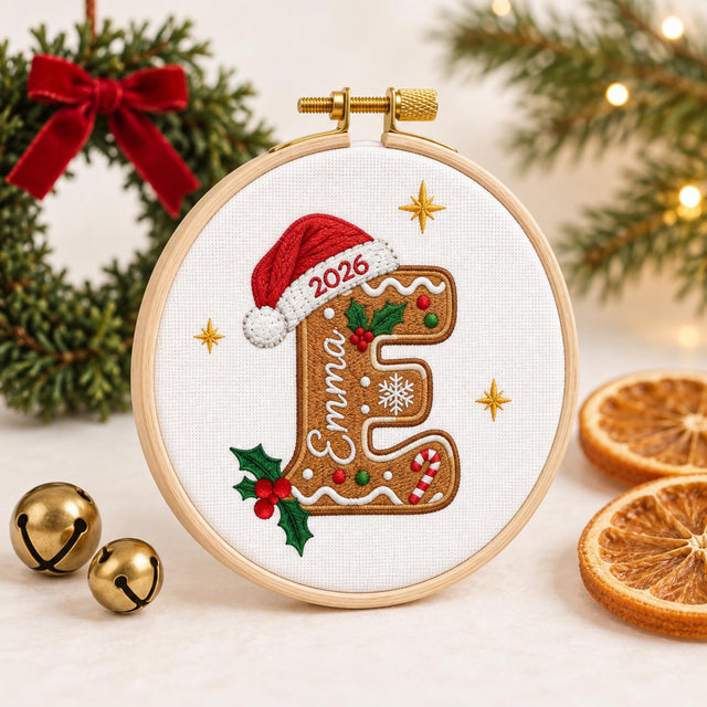 Embroidered Custom Name Christmas Ornament, Holiday Keepsake, Personalized Gingerbread Letter Ornament, Christmas Tree Decor