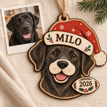 Personalized Dog Photo 2 Layer Wood Ornament, Custom Pet Portrait Name and Year Santa Hat Christmas Keepsake Gift for Dog Lovers