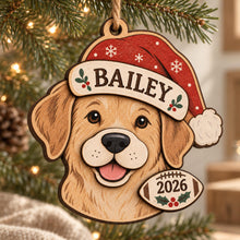 Personalized Dog Photo 2 Layer Wood Ornament, Custom Pet Portrait Name and Year Santa Hat Christmas Keepsake Gift for Dog Lovers