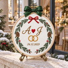 Embroidered Custom Couple Initials Christmas Wreath Ornament, Personalized Holiday Keepsake, Wedding Anniversary Gift, Newlywed  Xmas Decor