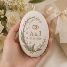 Personalized Hand Embroidered Couple Initials Linen Ornament, Custom Embroidey Floral Wedding Date Keepsake, Anniversary Christmas Gift