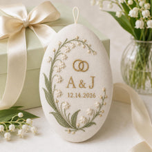 Personalized Hand Embroidered Couple Initials Linen Ornament, Custom Embroidey Floral Wedding Date Keepsake, Anniversary Christmas Gift