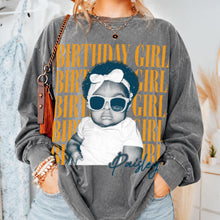 Custom Birthday Girl T-Shirt & Long Gradient Washed Shirt, Personalized Photo And Name Shirt, Vintage Washed Birthday Apparel
