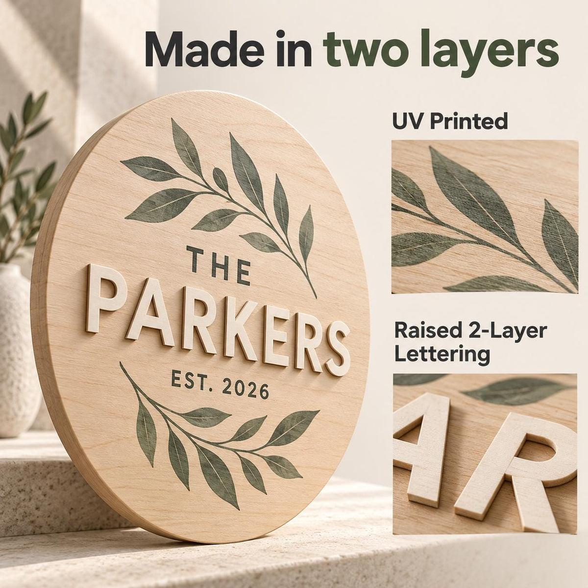 Personalized Family Tree 2 Layer Wooden Door Sign, Custom Surname and Date Tree of Life Door Hanger for Wedding Anniversary or Housewarming