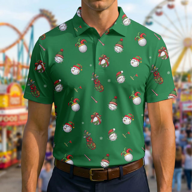 Christmas Golf Ball Polo Shirt, Golf Lover Gift