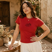Custom Embroidered Heart Locket Baby Tee, Personalized Emmbroidery Initials Women's Y2K Shirt,Women's Cotton Tee, Gift For Her