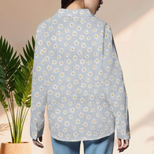 Retro Whimsical Daisy Women Blouse, Ditsy Floral Button Shirt